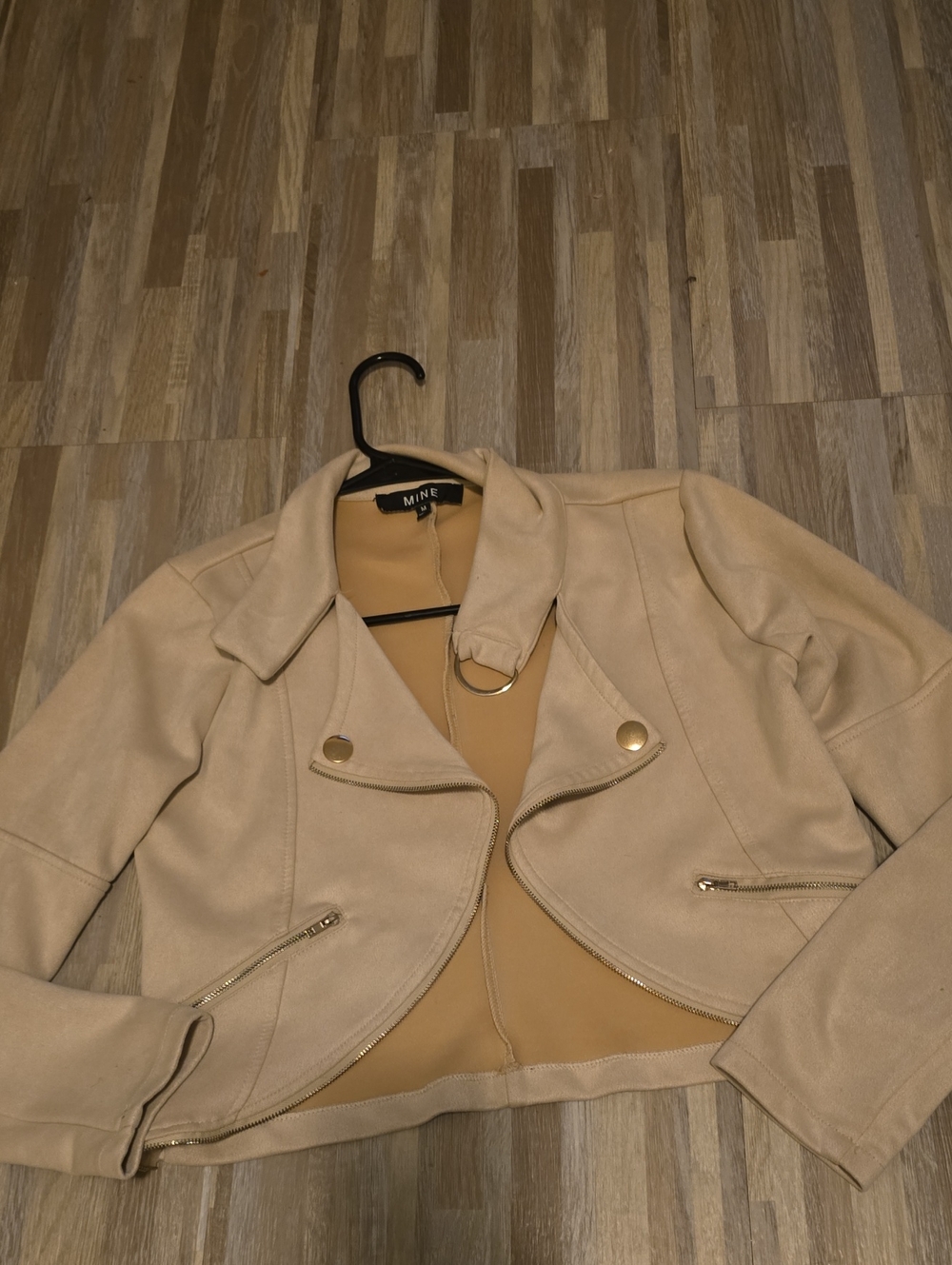 MINE Tan Cropped Moto Jacket with Gold Hardware